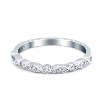 Half Eternity Wedding Band Ring Round Simulated Cubic Zirconia 925 Sterling Silver